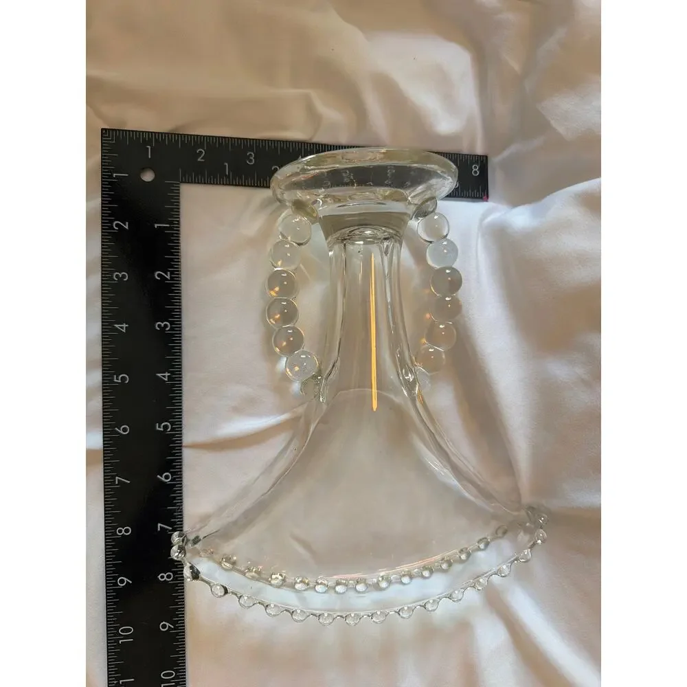 Vintage Imperial Glass Candlewick Fan Vase Beaded Rim Loop Handles Clear Glass